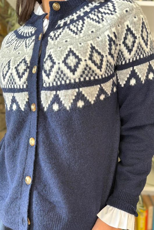 Fair Isle Cardigan Navy 